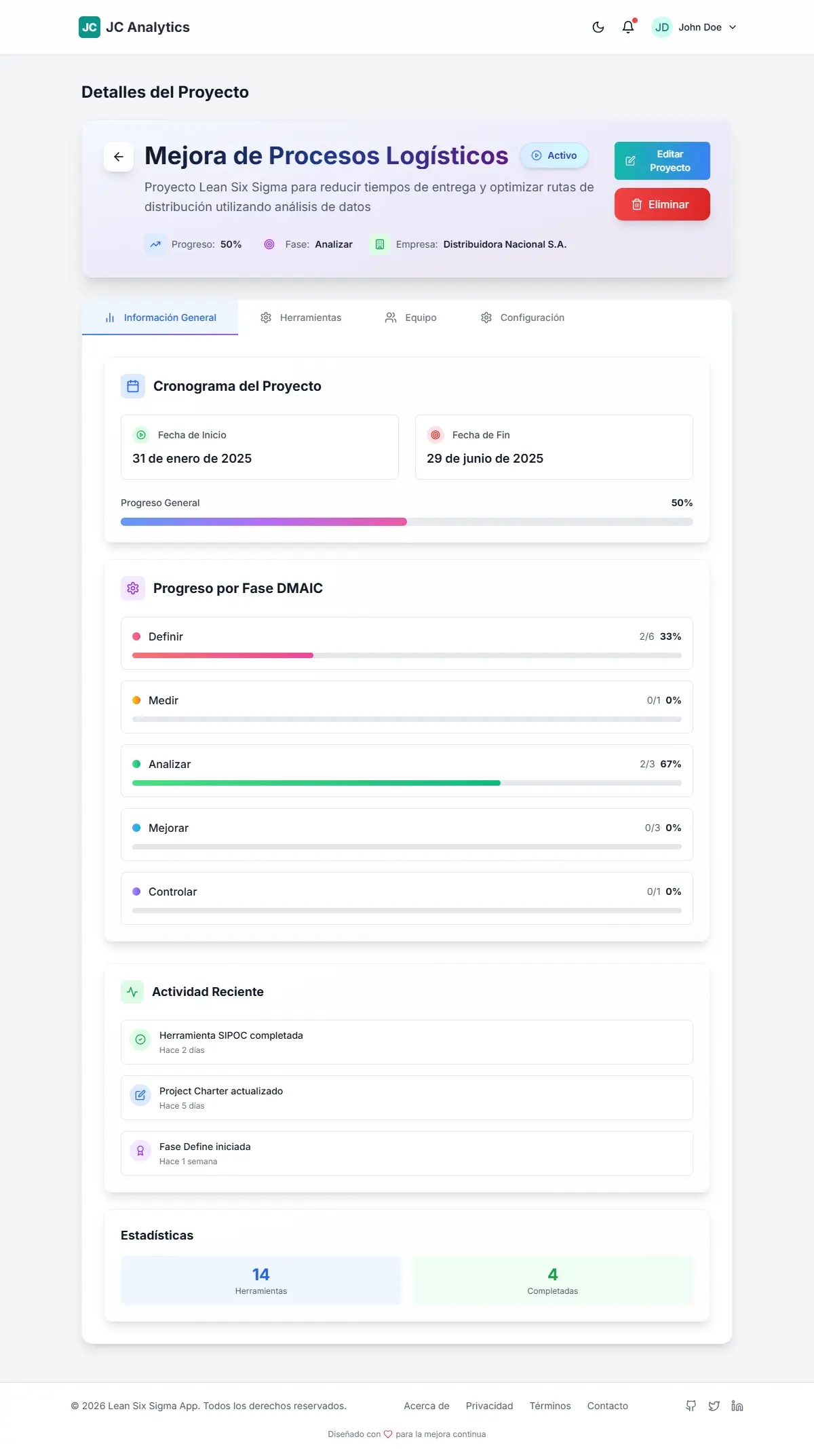 Captura del sitio Lean Six Sigma App (jeyrellt.github.io/JCAPP)